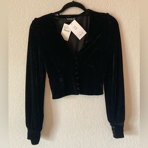 NEW Sophie Rue black faux velvet long sleeve top with buttons